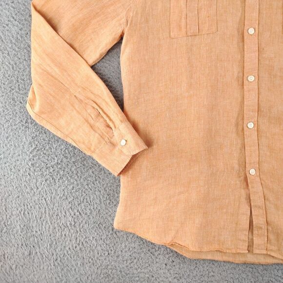 Murano Shirt Men Large Orange Baird McNutt Linen Apricot Peach Slim Fit Long Slv - Picture 13 of 16